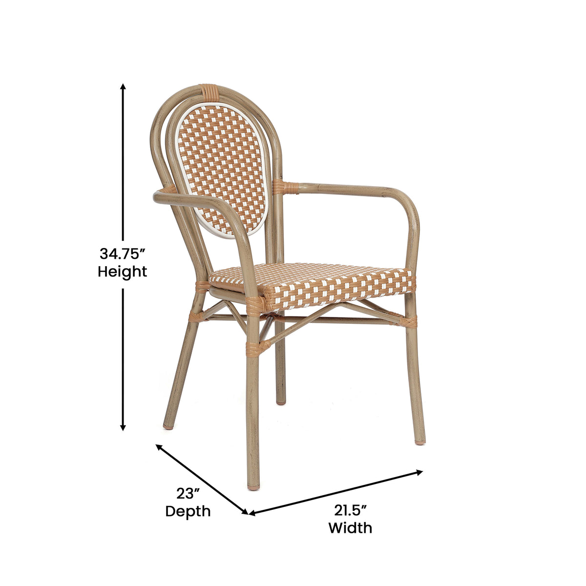 Natural & White/Light Natural Frame |#| 2 PK All-Weather Commercial Paris Chairs with Bamboo Print Metal Frame-Nat/White