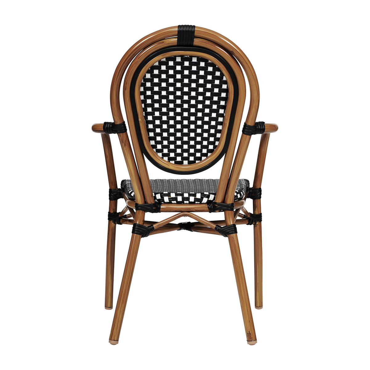 Black & White/Natural Frame |#| 2 PK All-Weather Commercial Paris Chairs with Arms with Metal Frame-Blk/Wht
