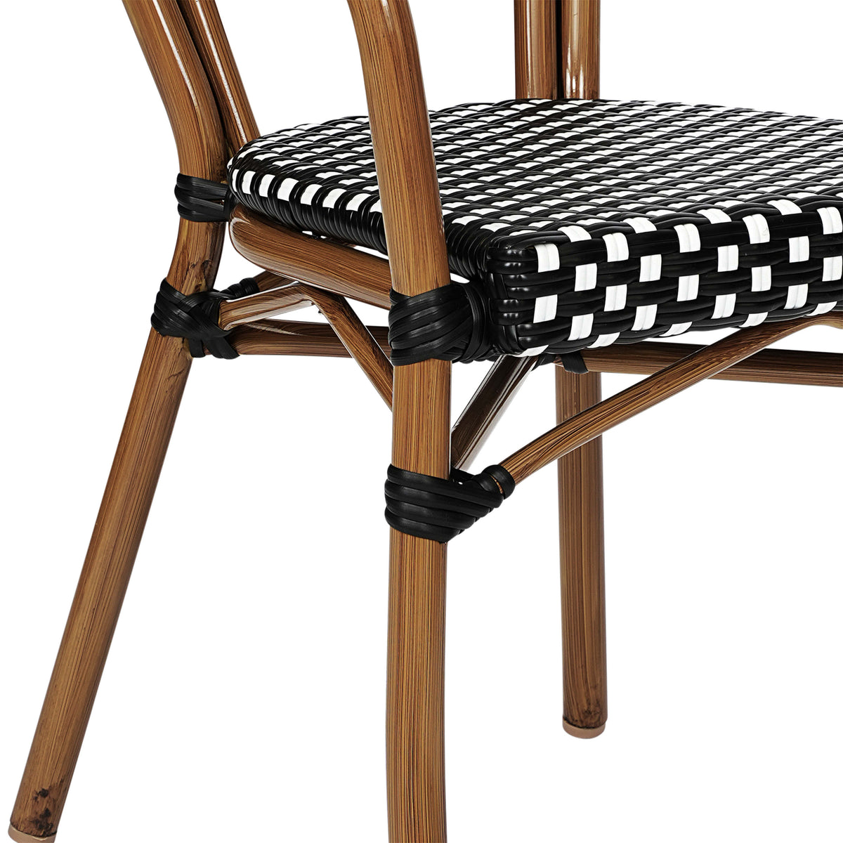Black & White/Natural Frame |#| 2 PK All-Weather Commercial Paris Chairs with Arms with Metal Frame-Blk/Wht
