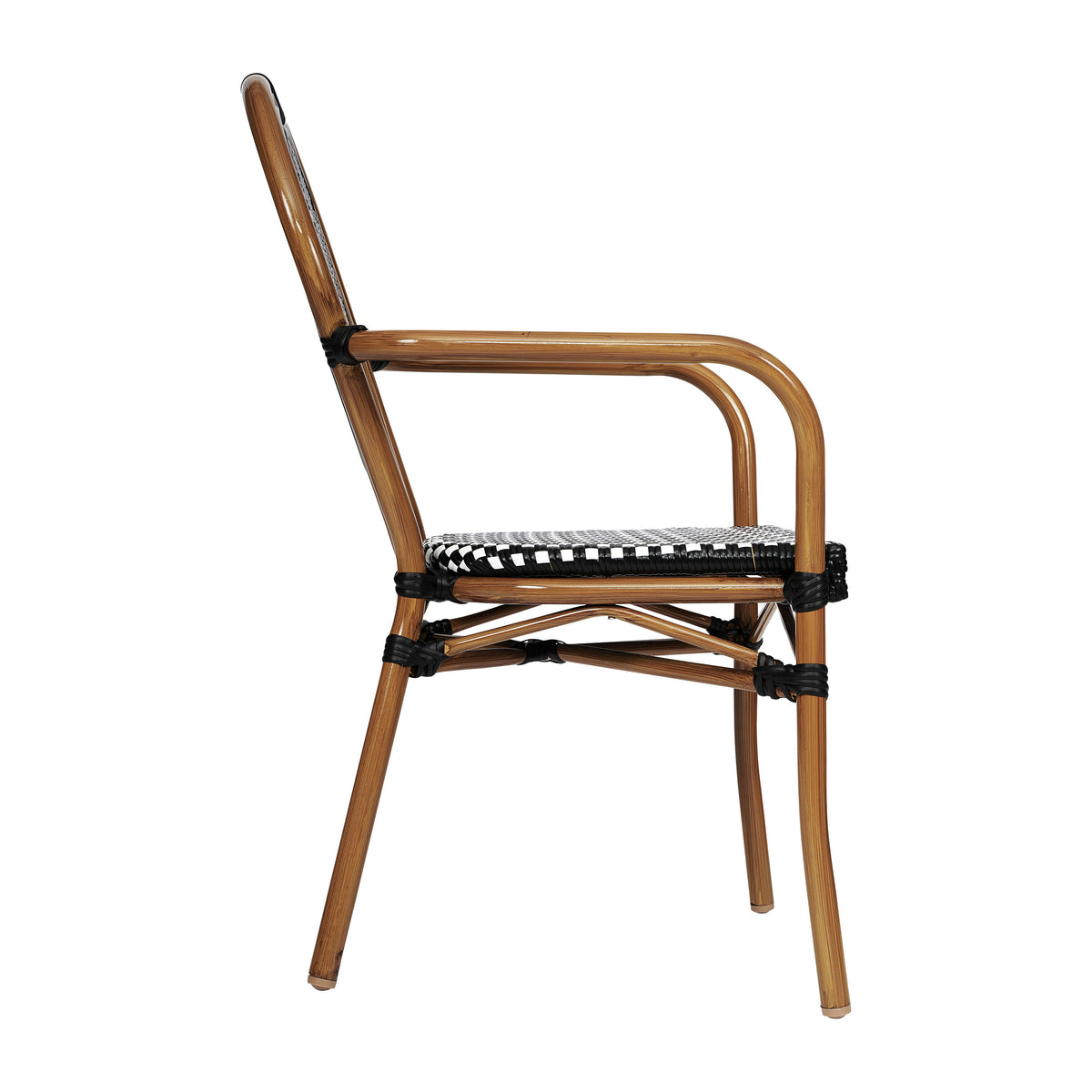 Black & White/Natural Frame |#| 2 PK All-Weather Commercial Paris Chairs with Arms with Metal Frame-Blk/Wht