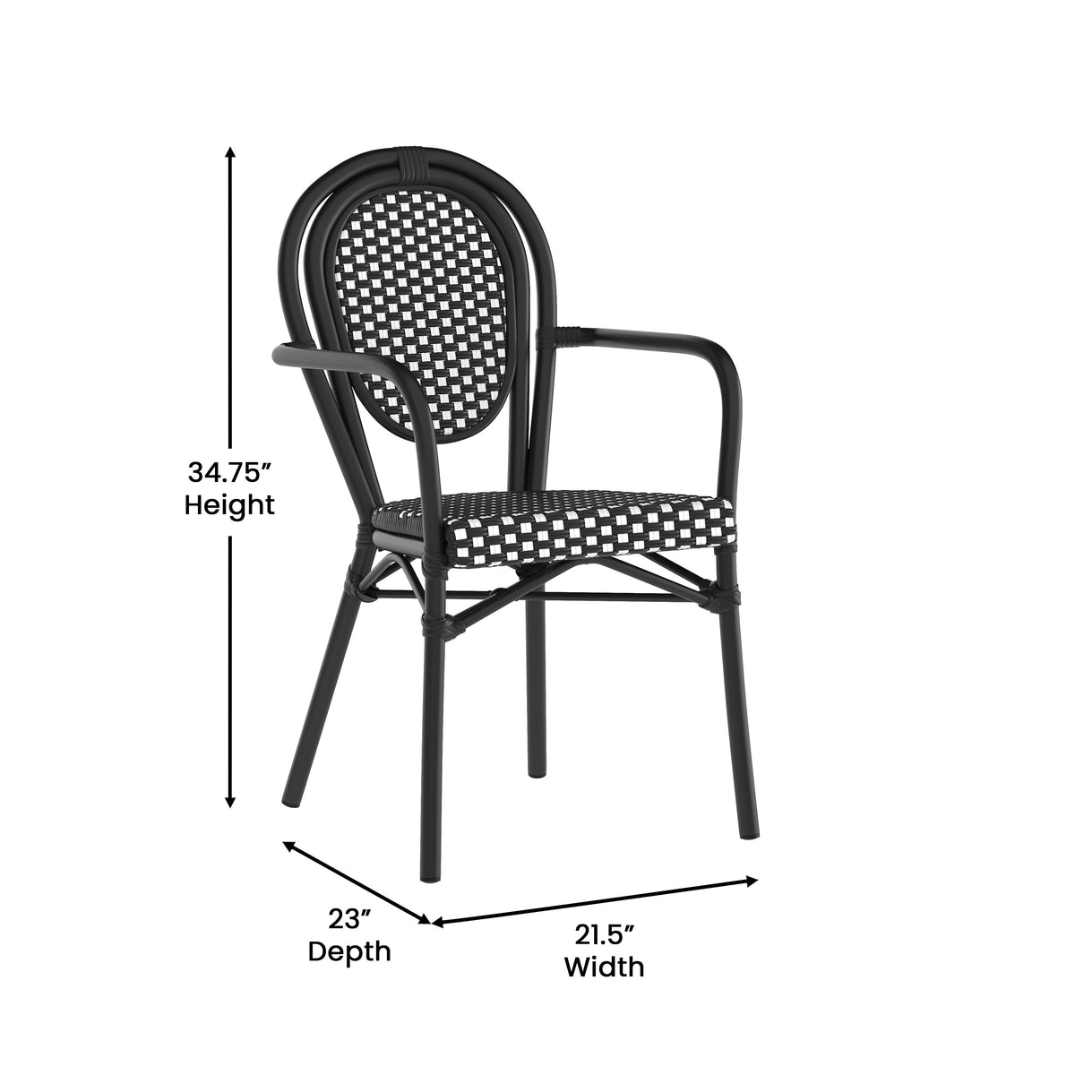 Black & White/Black Frame |#| 2 Pack All-Weather Commercial Paris Chairs with Black Metal Frame-White/Black