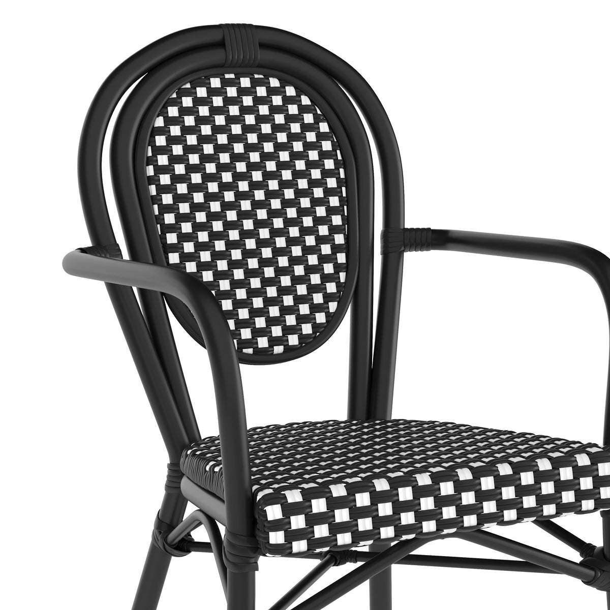 Black & White/Black Frame |#| 2 Pack All-Weather Commercial Paris Chairs with Black Metal Frame-White/Black
