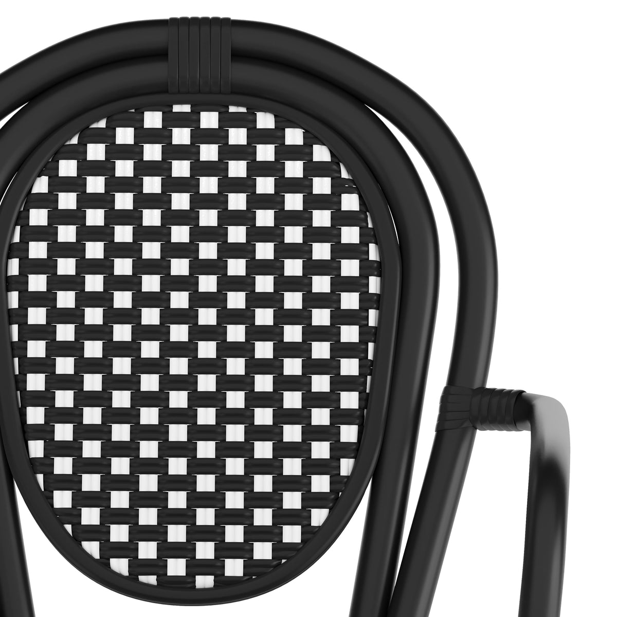 Black & White/Black Frame |#| 2 Pack All-Weather Commercial Paris Chairs with Black Metal Frame-White/Black