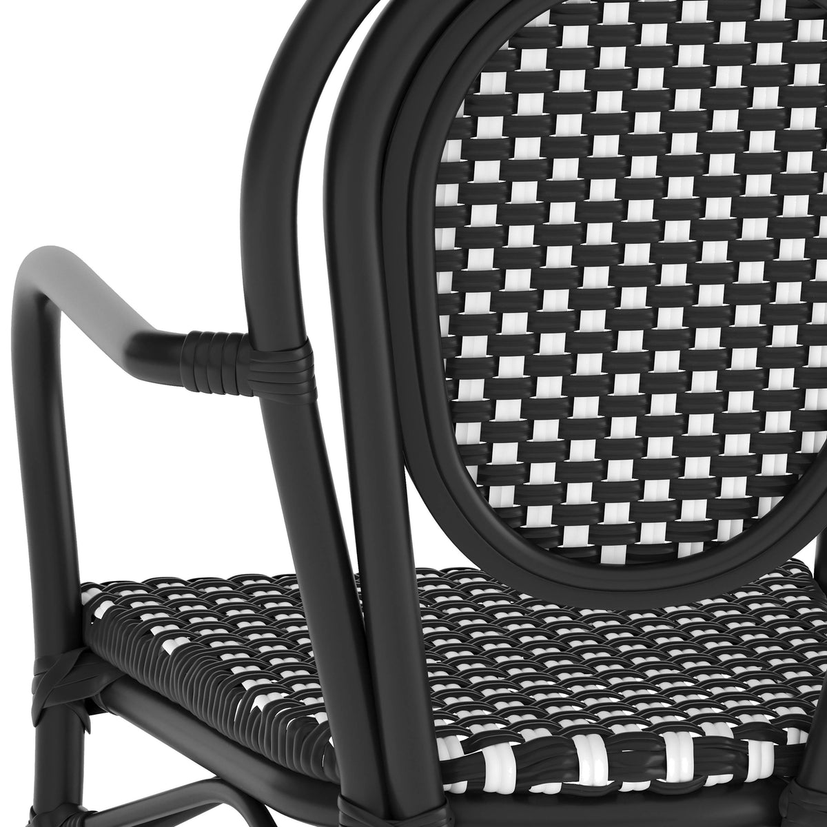 Black & White/Black Frame |#| 2 Pack All-Weather Commercial Paris Chairs with Black Metal Frame-White/Black