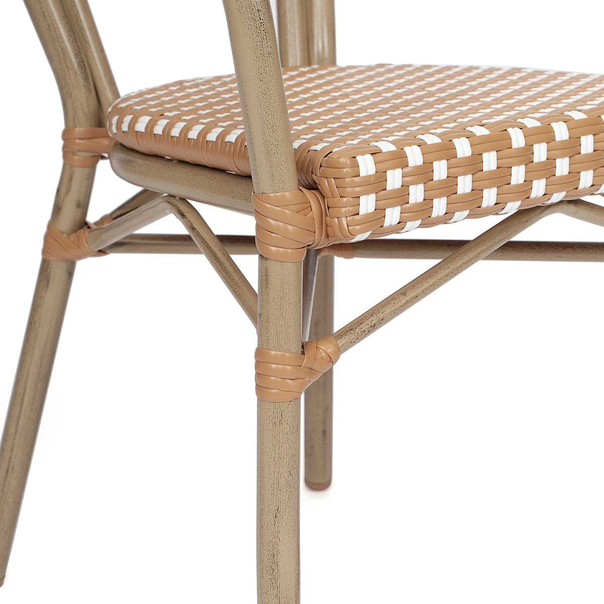 Natural & White/Light Natural Frame |#| 2 PK All-Weather Commercial Paris Chairs with Bamboo Print Metal Frame-Nat/White