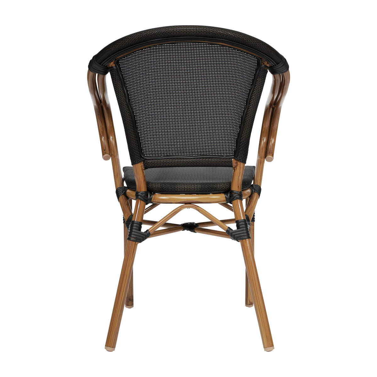 Black/Natural Frame |#| 2 PK All-Weather Commercial Paris Chairs with Arms and Natural Metal Frame-Black