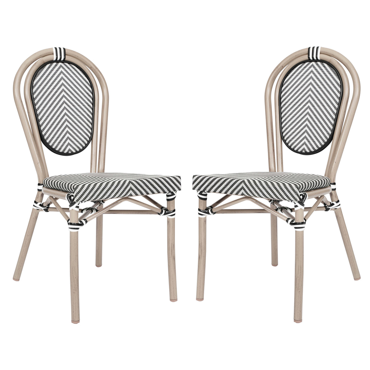 Black & White/Light Natural Frame |#| 2 All-Weather Commercial Paris Chairs with LT Natural Metal Frame-Black/White