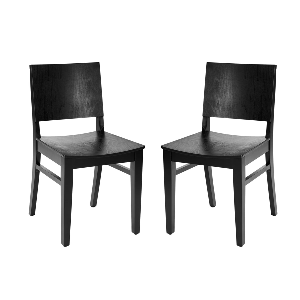 Black |#| 2 Pack Commercial Solid Wood Dining Chair with Curved Backrest in Black