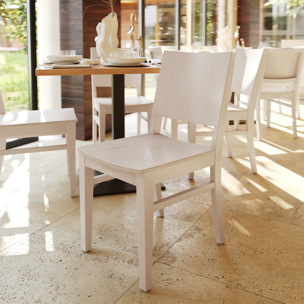 Antique White |#| 2 Pack Commercial Solid Wood Dining Chair with Curved Backrest in Antique White
