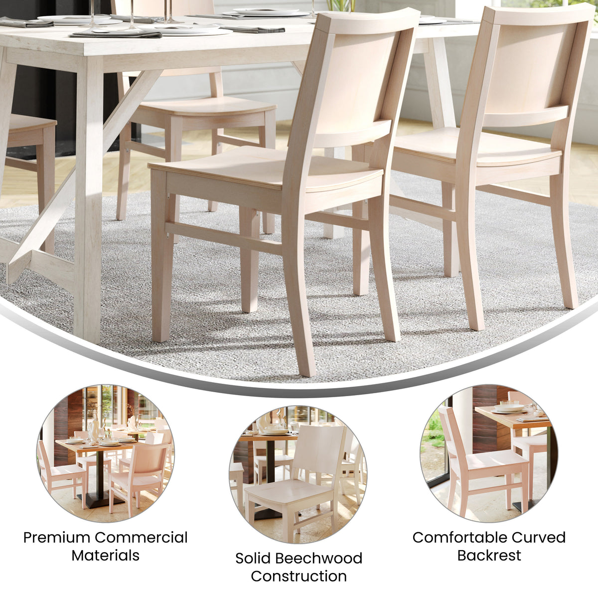 Antique White |#| 2 Pack Commercial Solid Wood Dining Chair with Curved Backrest in Antique White
