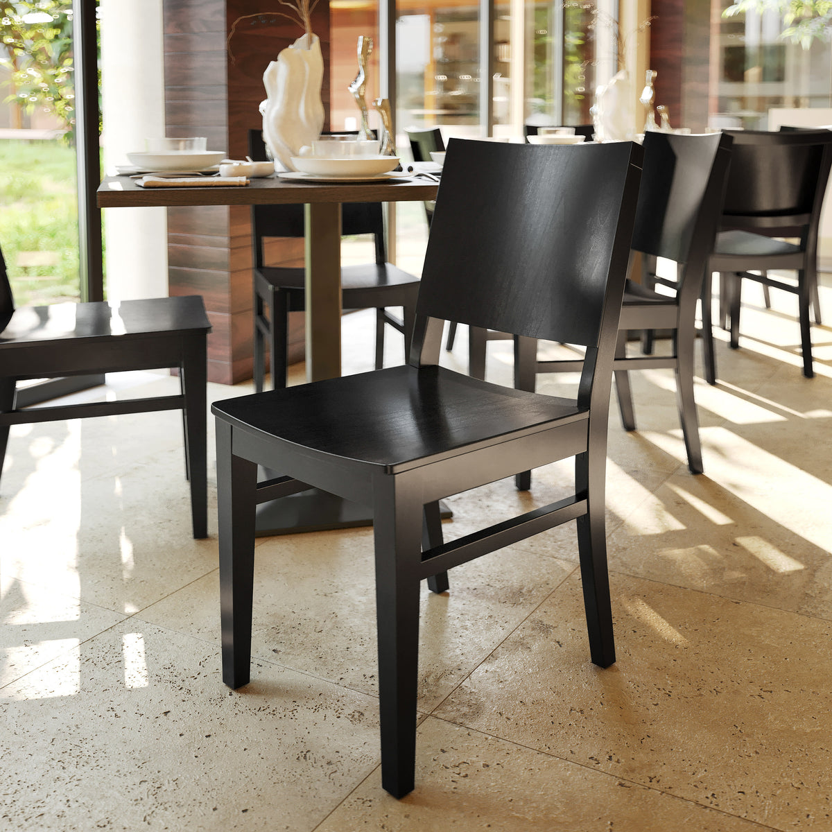 Black |#| 2 Pack Commercial Solid Wood Dining Chair with Curved Backrest in Black