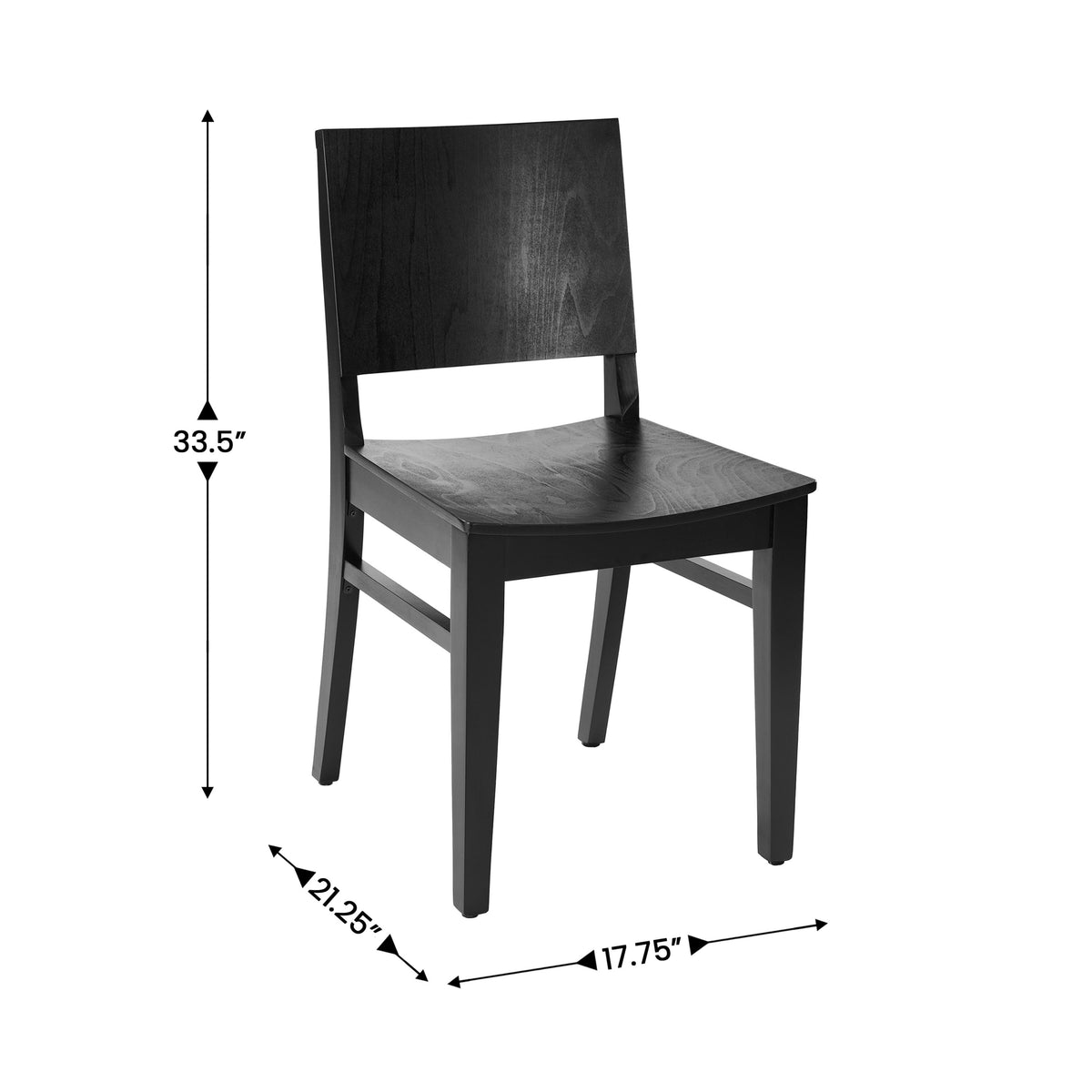 Black |#| 2 Pack Commercial Solid Wood Dining Chair with Curved Backrest in Black