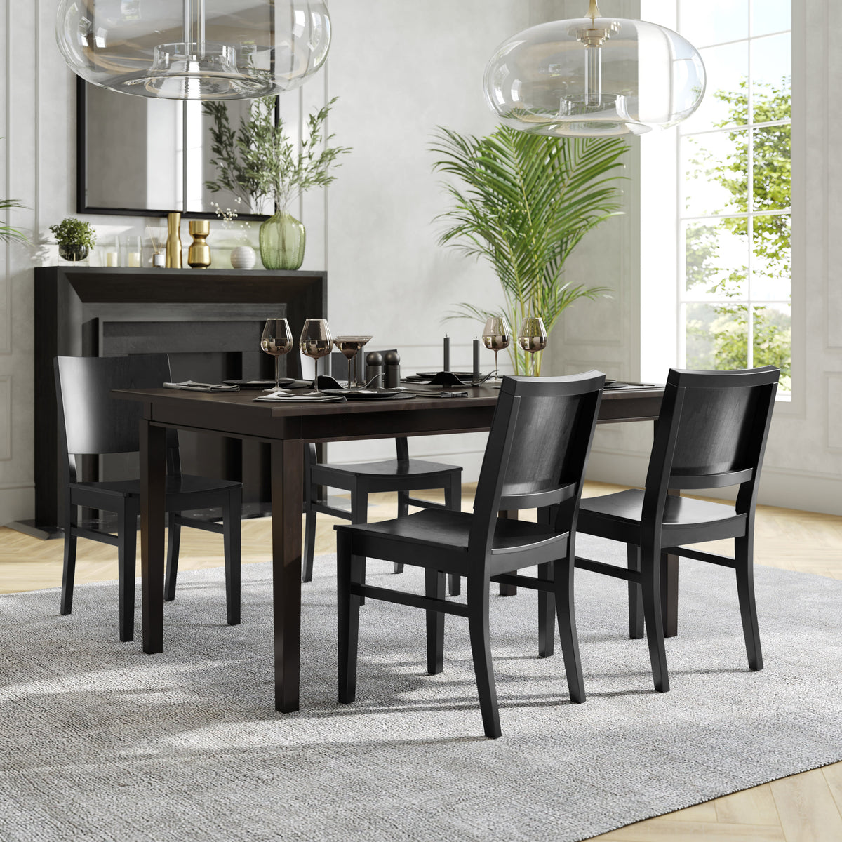 Black |#| 2 Pack Commercial Solid Wood Dining Chair with Curved Backrest in Black