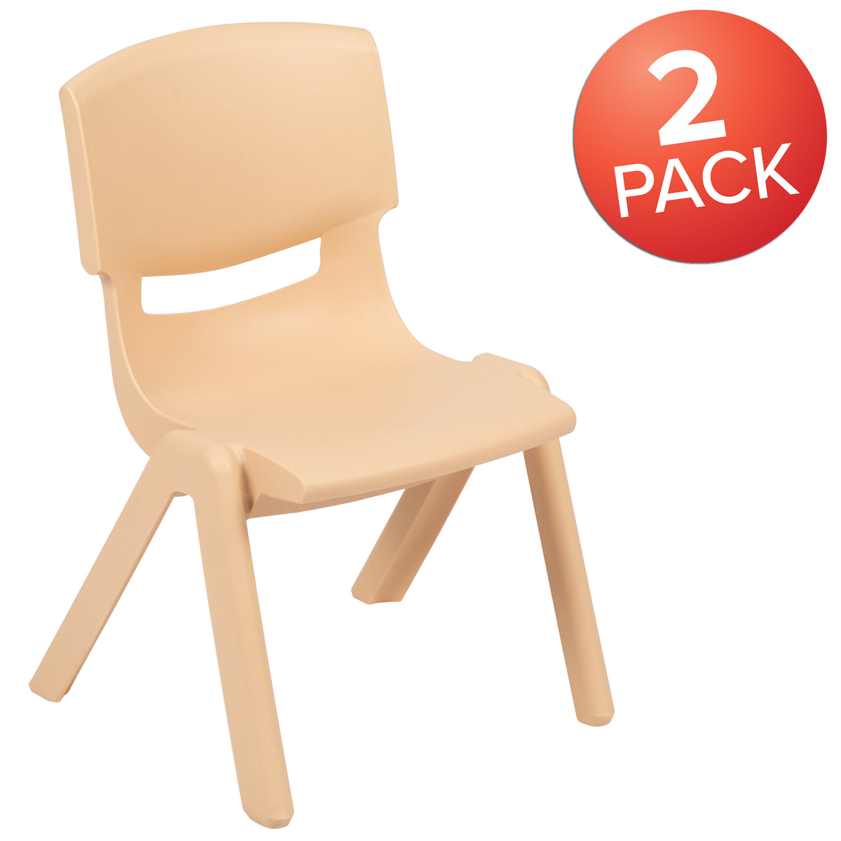 Natural |#| 2 Pack Natural Plastic Stackable School Chair with 12"H Seat, Preschool Seating