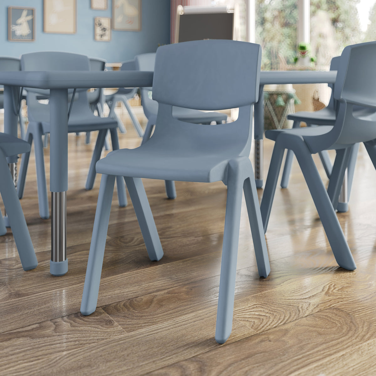 Dusty Blue |#| Set of 2 Plastic Stacking School Chairs with 12" Seat Height in Dusty Blue