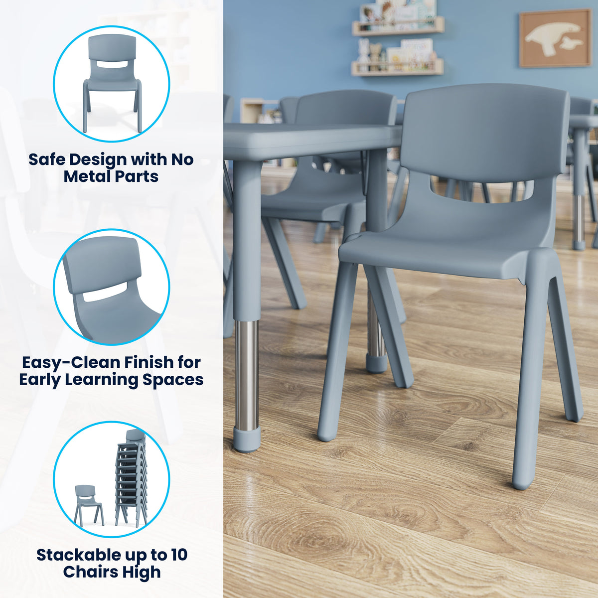 Dusty Blue |#| Set of 2 Plastic Stacking School Chairs with 12" Seat Height in Dusty Blue
