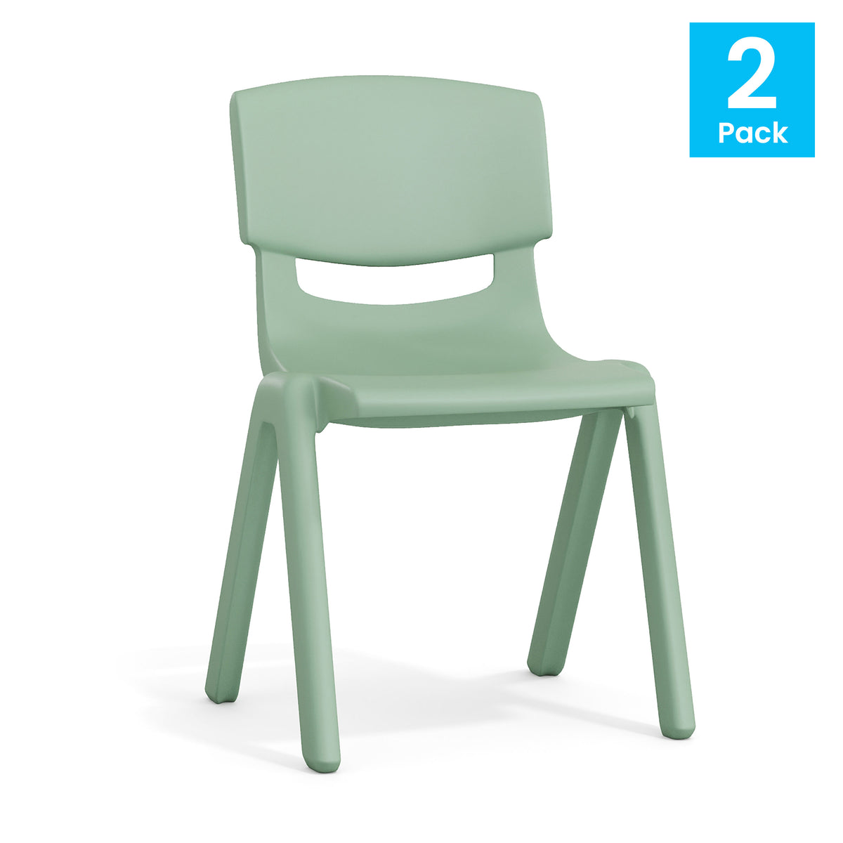 Sage |#| Set of 2 Plastic Stacking School Chairs with 12" Seat Height in Sage