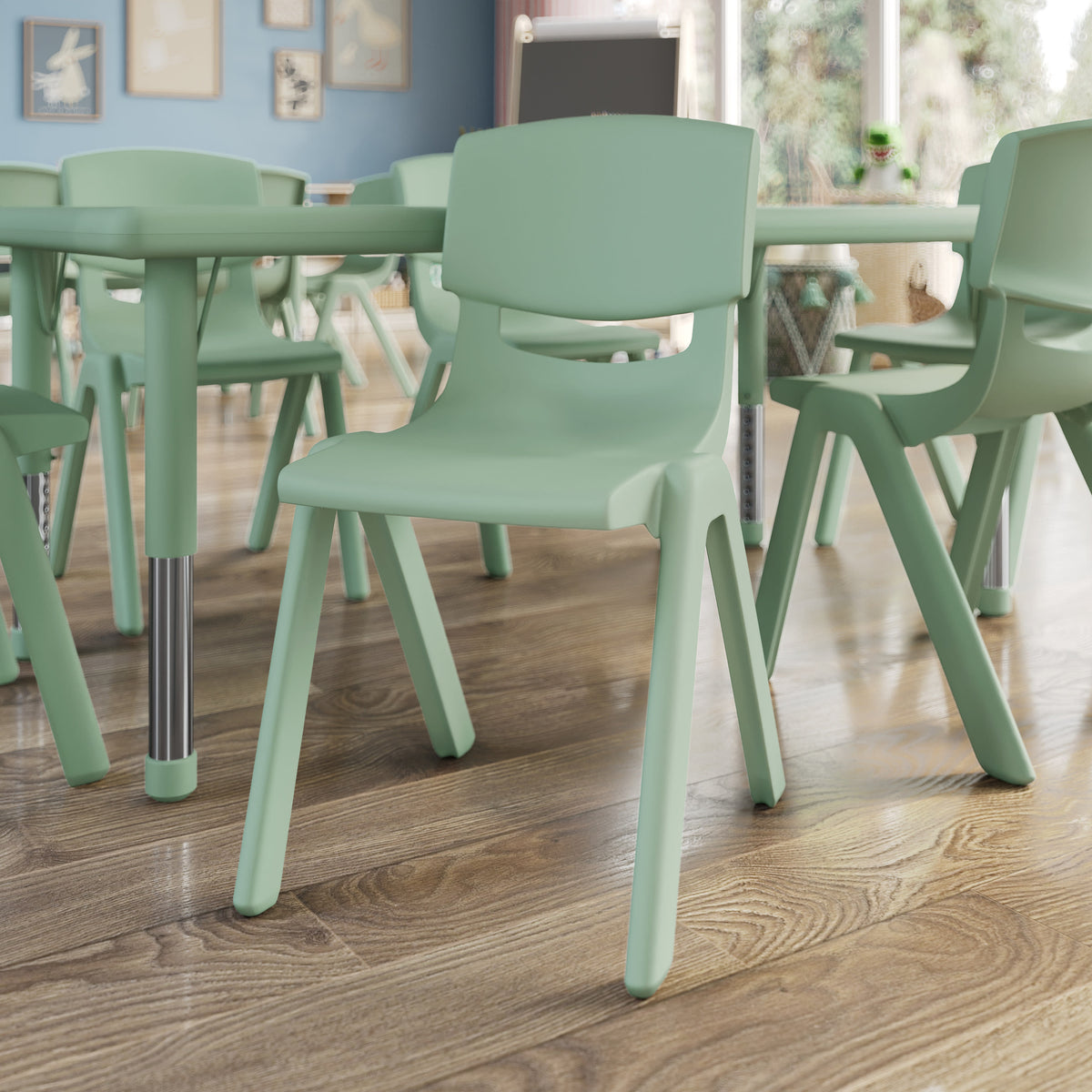 Sage |#| Set of 2 Plastic Stacking School Chairs with 12" Seat Height in Sage