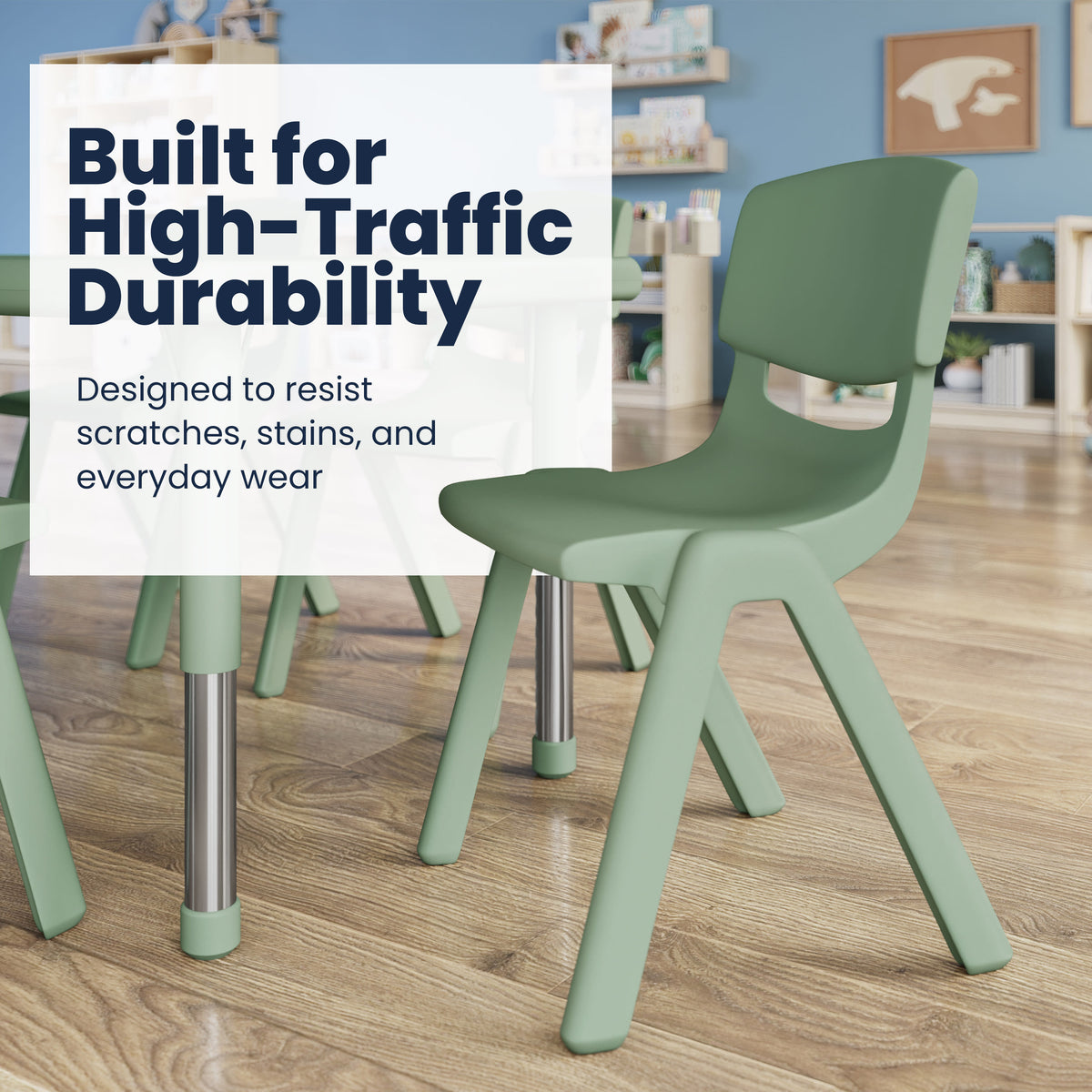 Sage |#| Set of 2 Plastic Stacking School Chairs with 12" Seat Height in Sage