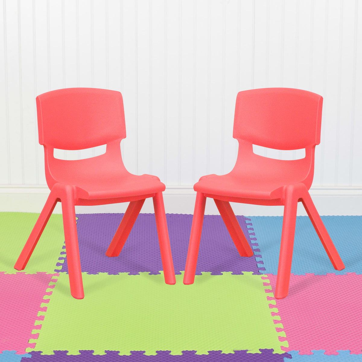 Red |#| 2 Pack Red Plastic Stackable School Chair with 12"H Seat, Preschool Seating