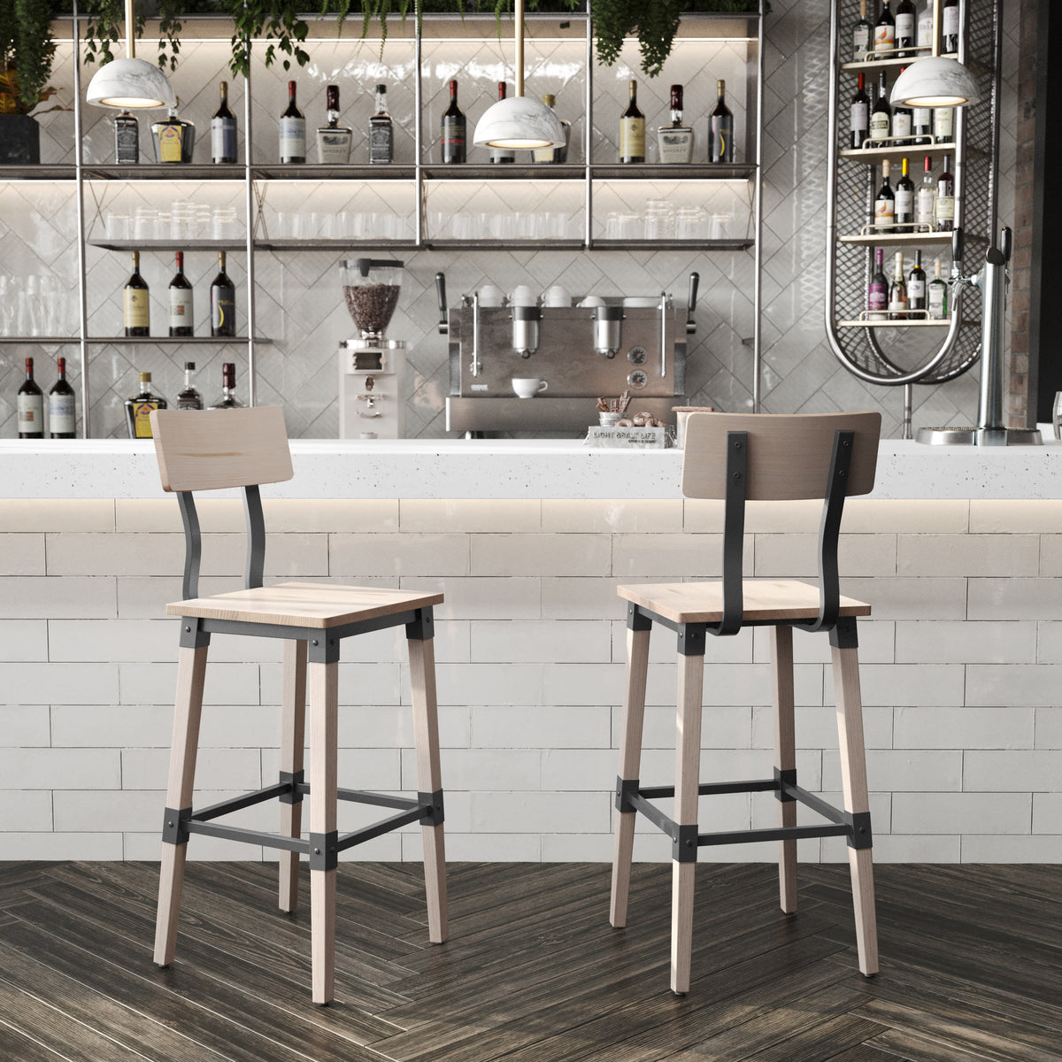 Antique White |#| 2 Pack Commercial Rustic Antique White Industrial Style Wood Dining Barstool