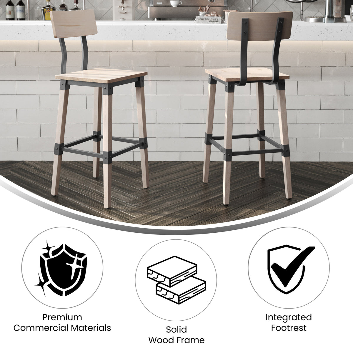 Antique White |#| 2 Pack Commercial Rustic Antique White Industrial Style Wood Dining Barstool
