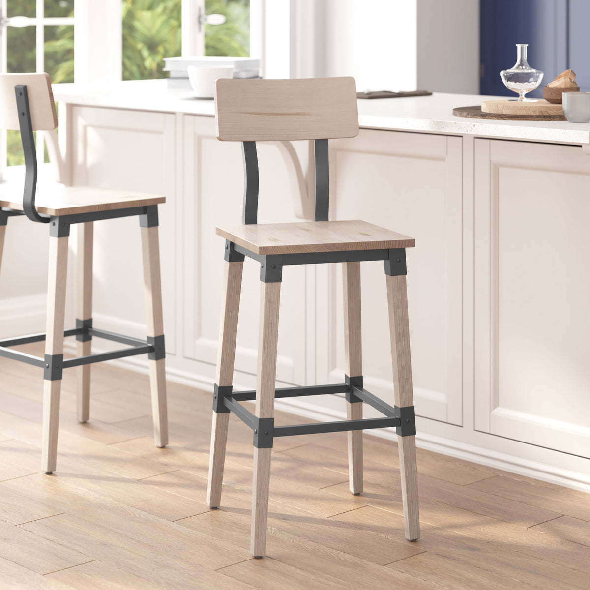Antique White |#| 2 Pack Commercial Rustic Antique White Industrial Style Wood Dining Barstool