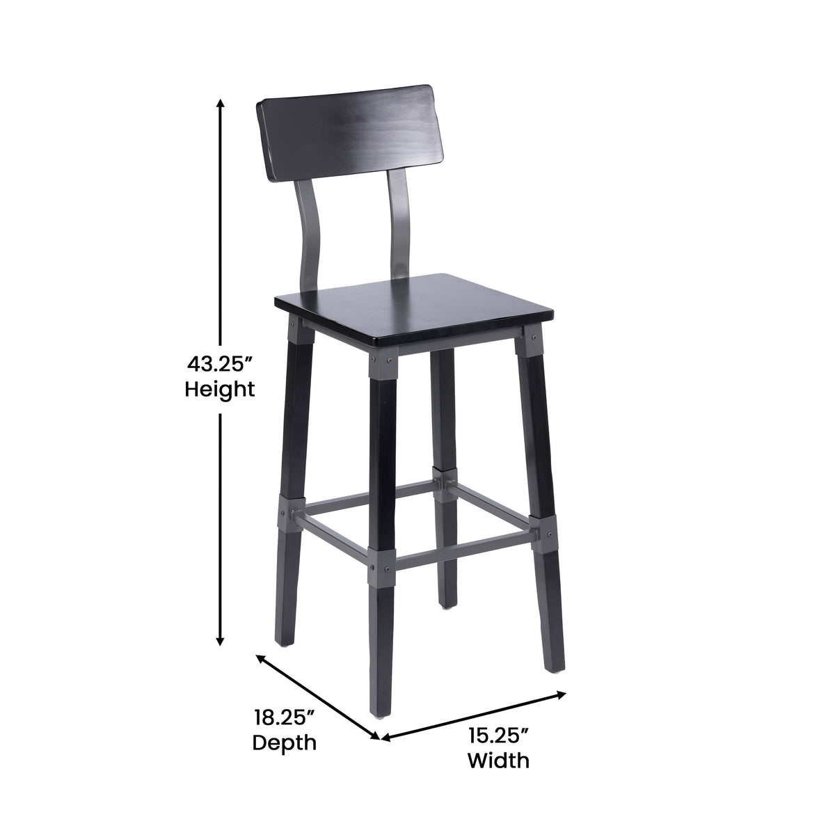 Black |#| 2 Pack Commercial Rustic Black Industrial Style Wood Dining Barstool