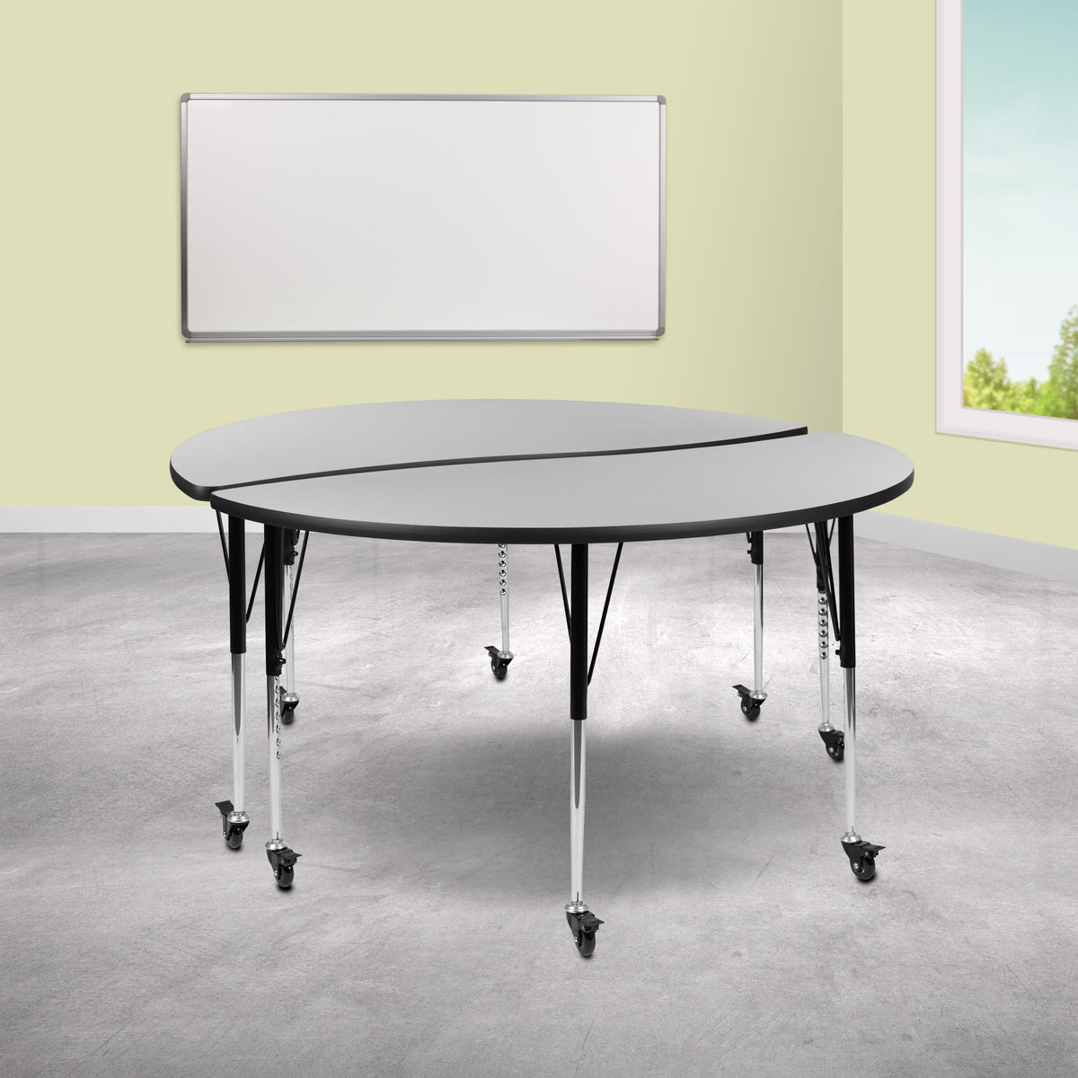 Grey Top/Black Frame |#| 2 Piece Mobile 60" Circle Flexible Grey Adjustable Activity Table Set