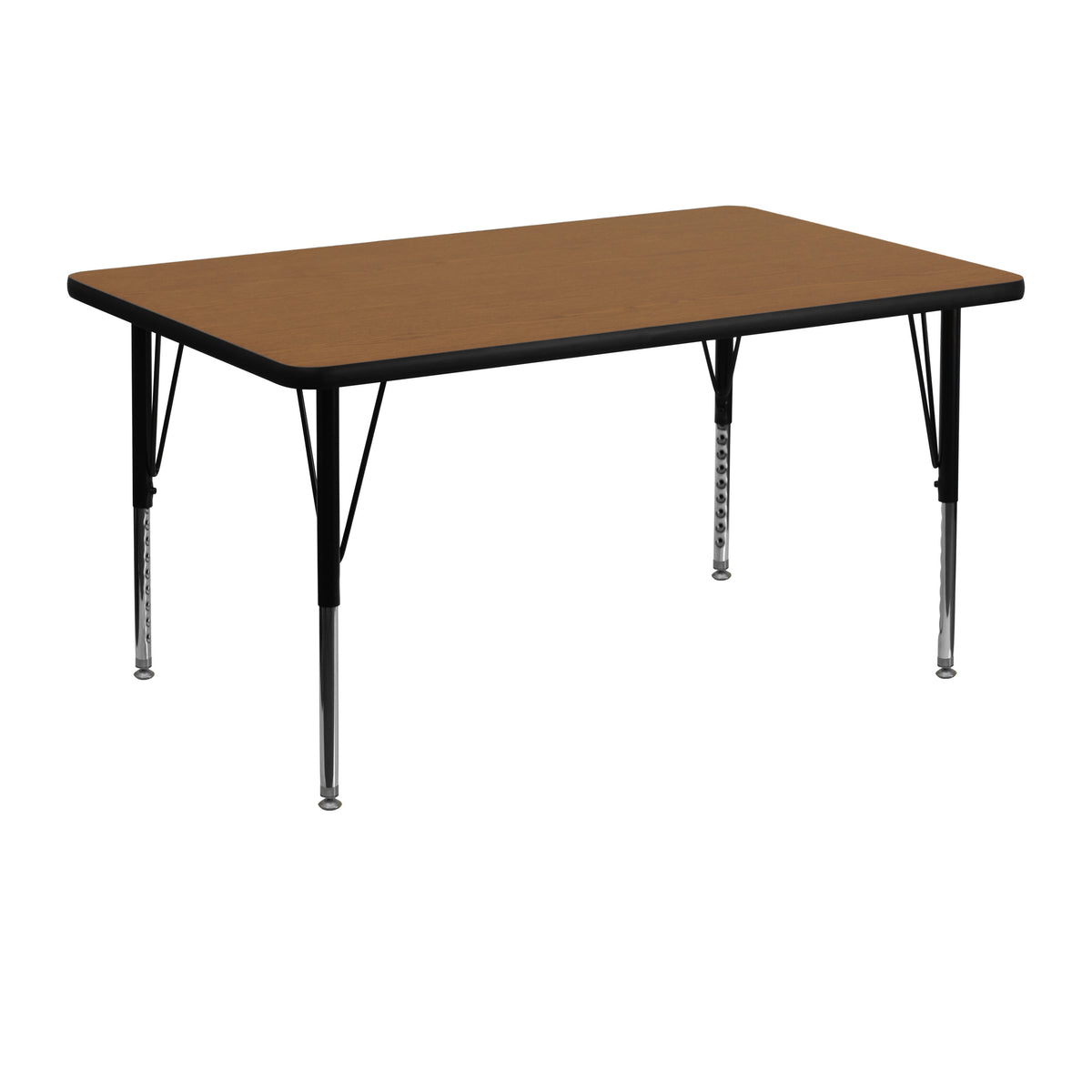 Oak Top/Black Frame |#| 30"W x 48"L Rectangular Oak Thermal Laminate Adjustable Activity Table