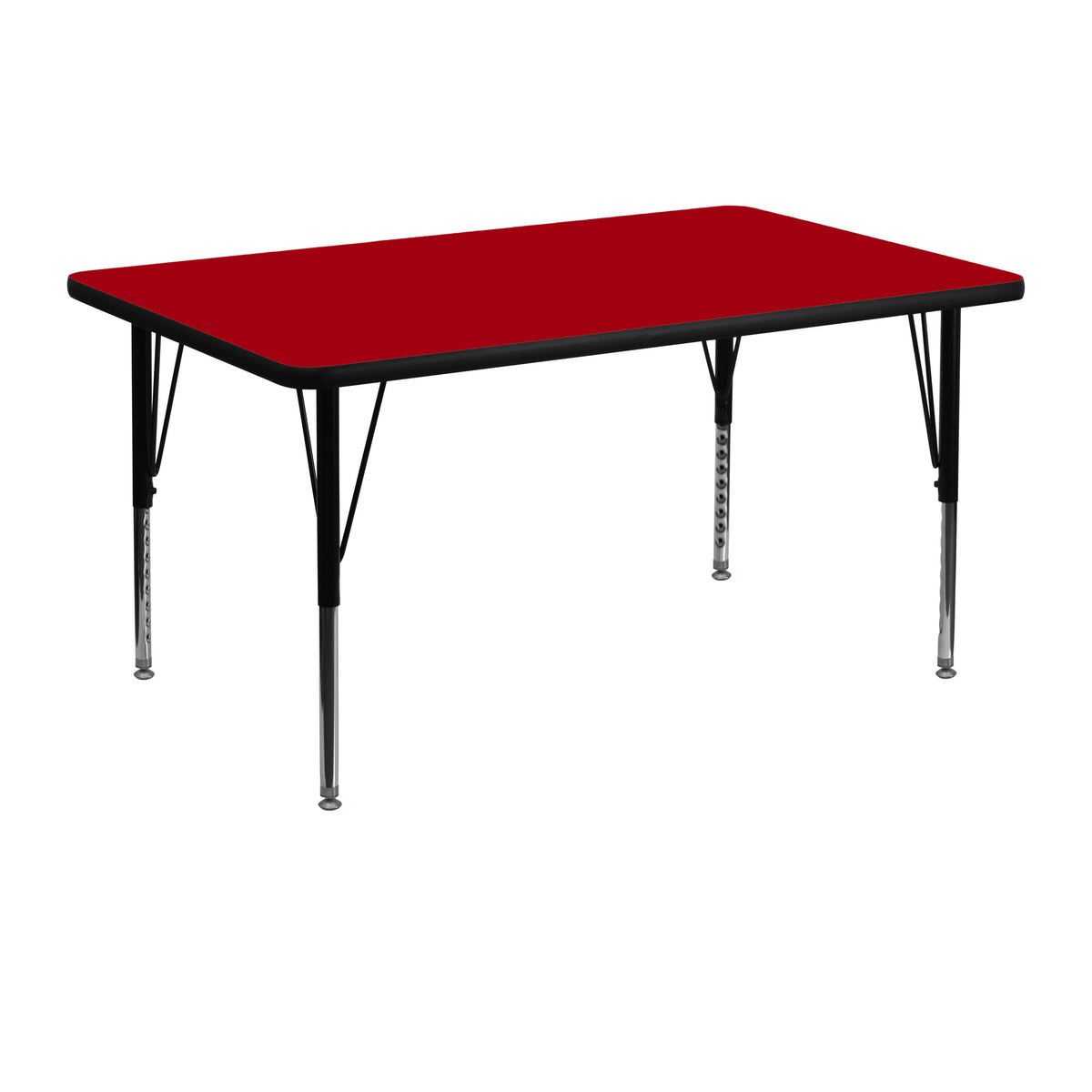 Red Top/Black Frame |#| 30"W x 48"L Rectangular Red Thermal Laminate Adjustable Activity Table