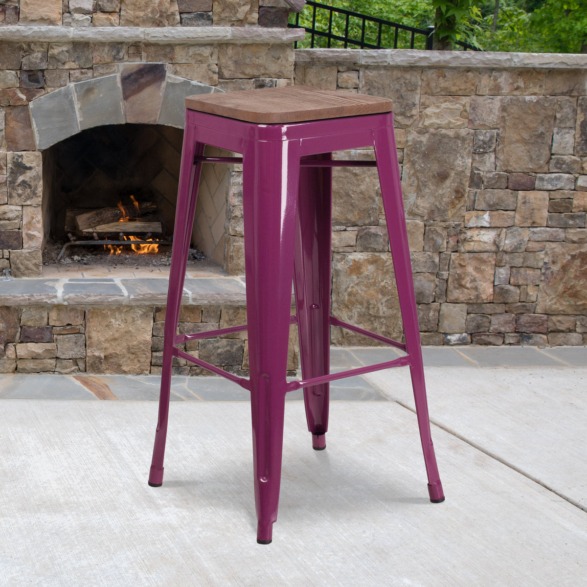 Purple |#| 30" High Backless Purple Barstool with Square Wood Seat - Patio Chair
