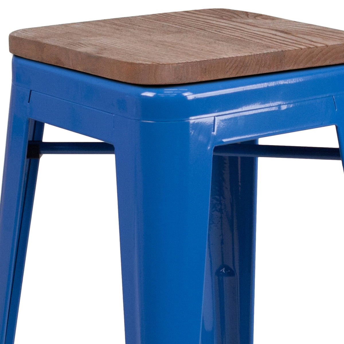 Blue |#| 30" High Backless Blue Metal Barstool with Square Wood Seat - Kitchen Furniture