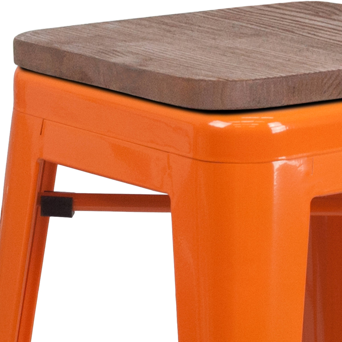 Orange |#| 30" High Backless Orange Metal Barstool w/ Square Wood Seat - Kitchen Furniture