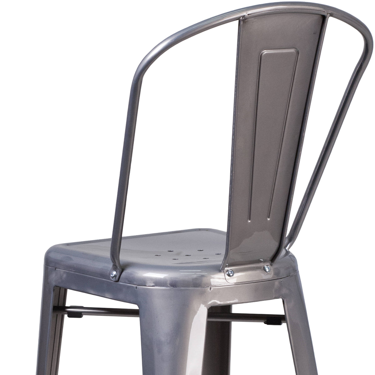 30" High Silver Antique Clear Coat Indoor Barstool with Back