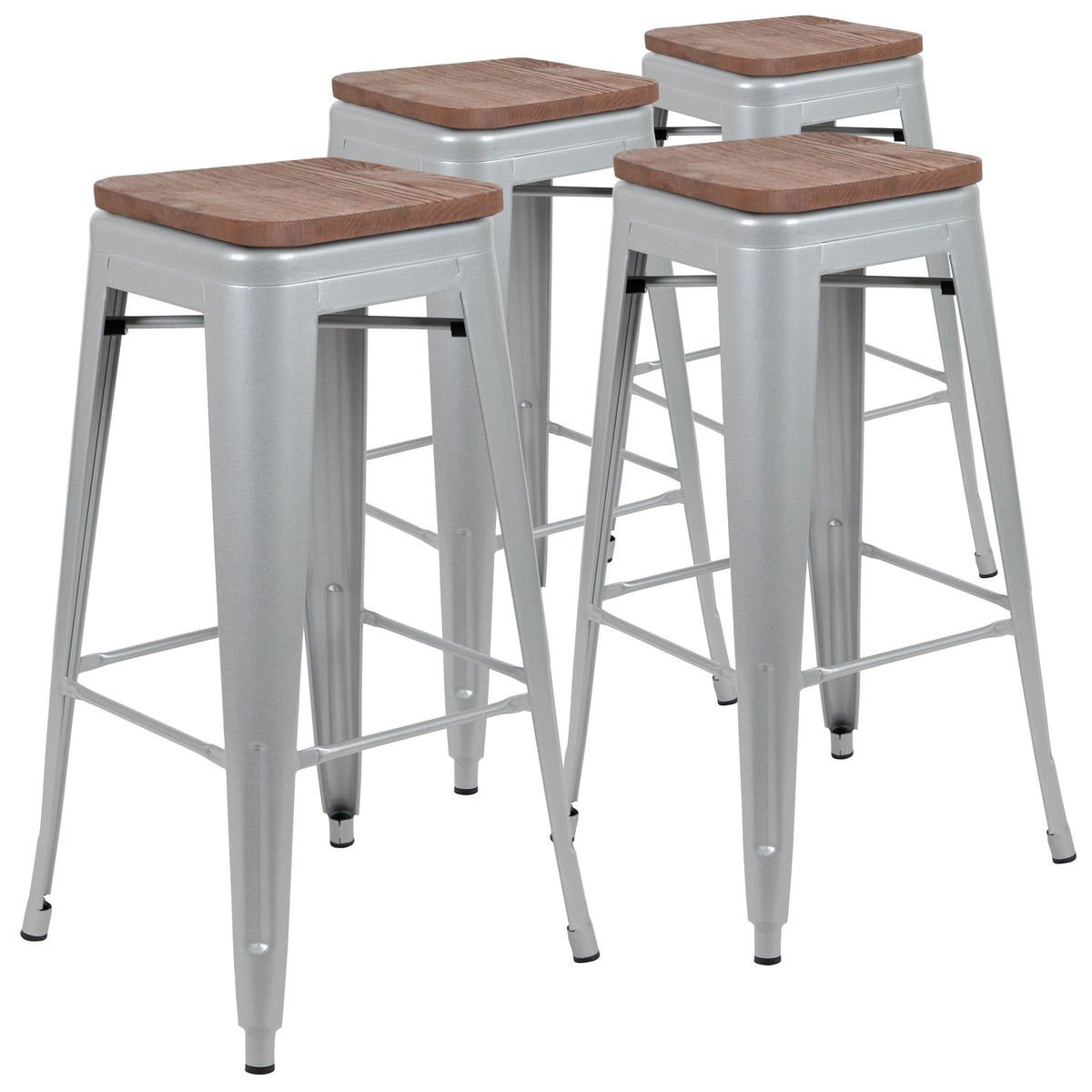 Silver |#| 4 Pack 30" High Metal Indoor Bar Stool - Stackable Stool, Silver