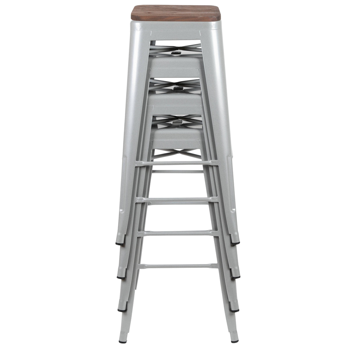 Silver |#| 4 Pack 30" High Metal Indoor Bar Stool - Stackable Stool, Silver