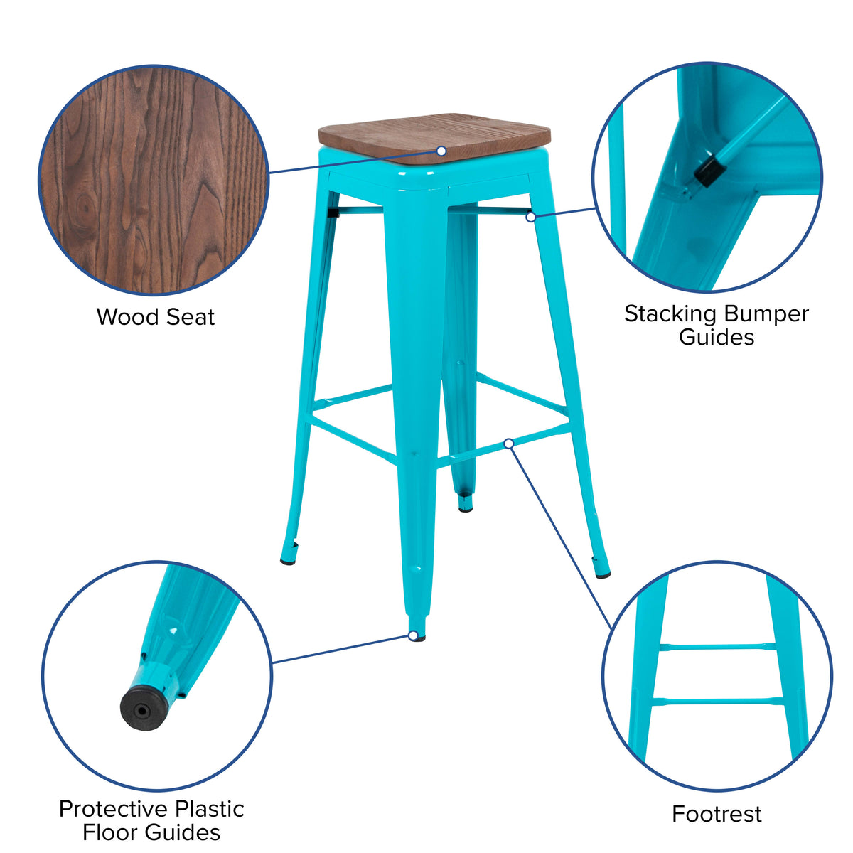 Teal |#| 4 Pack 30" High Metal Indoor Bar Stool - Stackable Stool, Teal