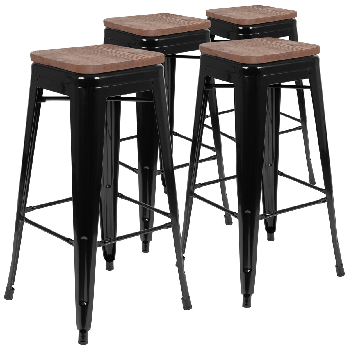 Black |#| 4 Pack 30" High Metal Indoor Bar Stool - Stackable Stool, Black