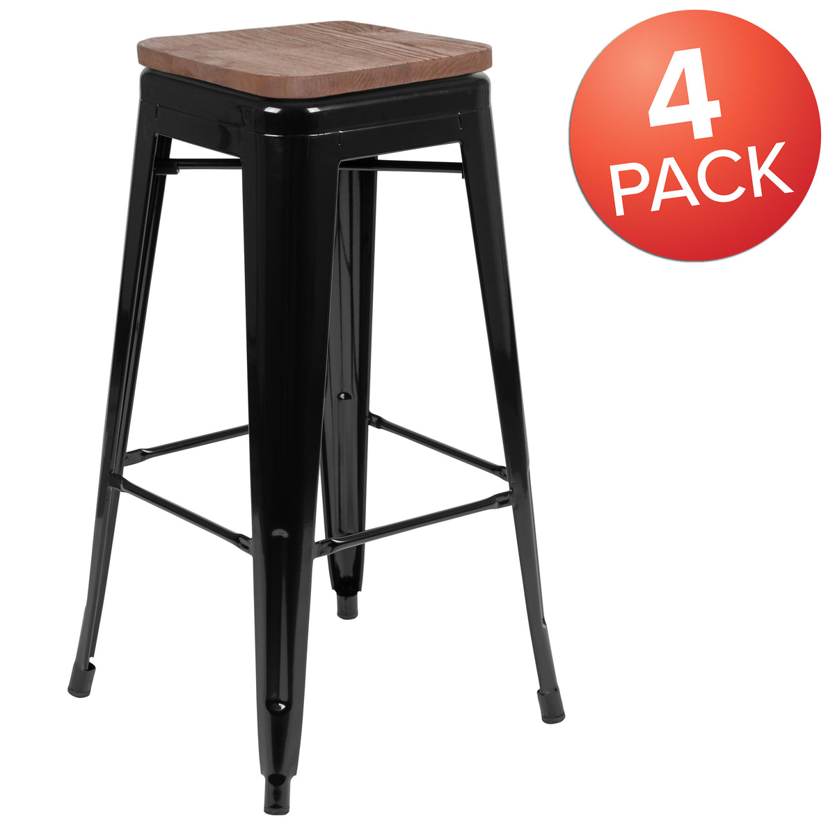 Black |#| 4 Pack 30" High Metal Indoor Bar Stool - Stackable Stool, Black