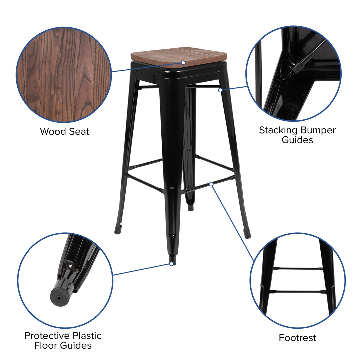 Black |#| 4 Pack 30" High Metal Indoor Bar Stool - Stackable Stool, Black