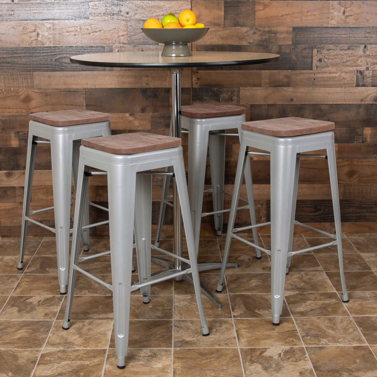 Silver |#| 4 Pack 30" High Metal Indoor Bar Stool - Stackable Stool, Silver