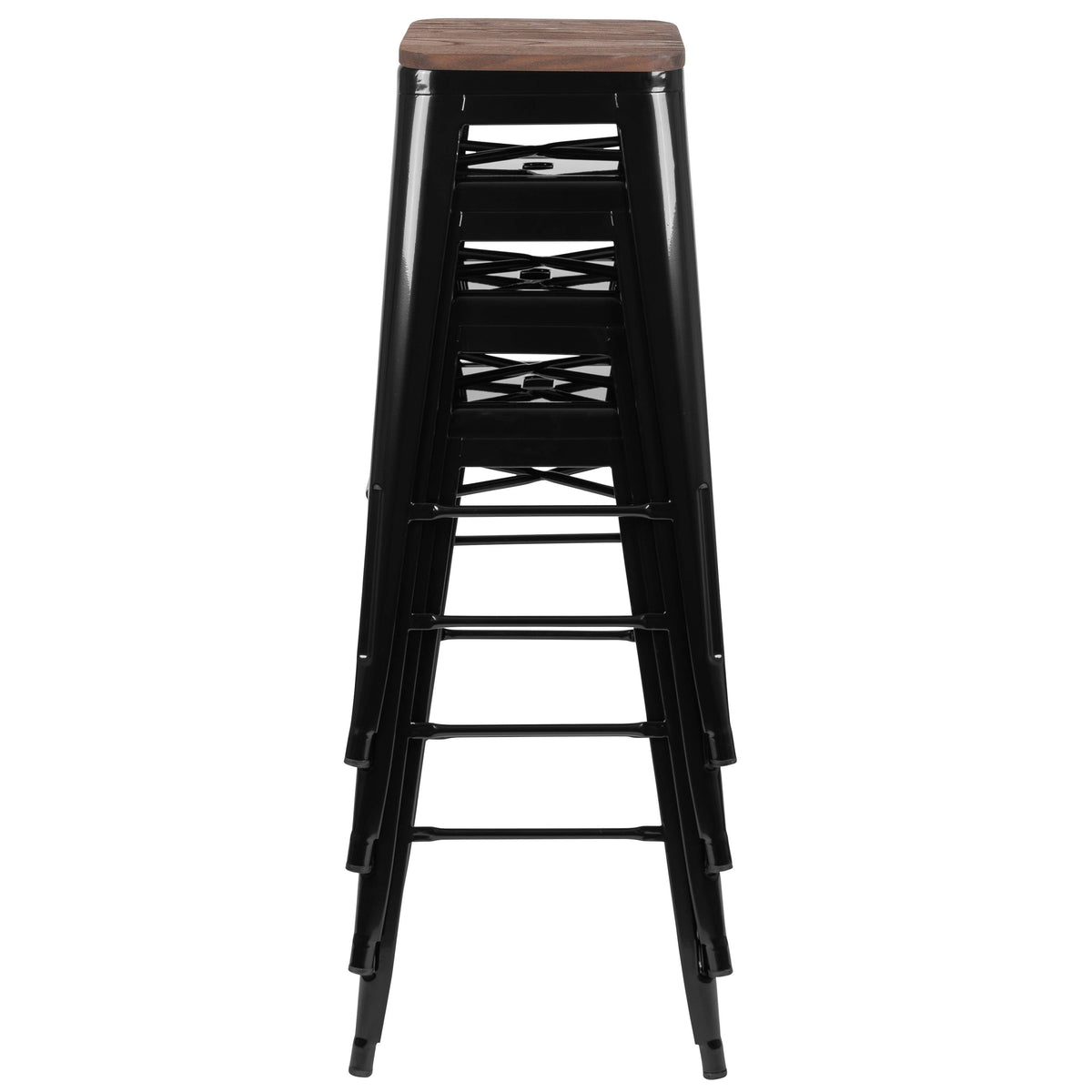 Black |#| 4 Pack 30" High Metal Indoor Bar Stool - Stackable Stool, Black