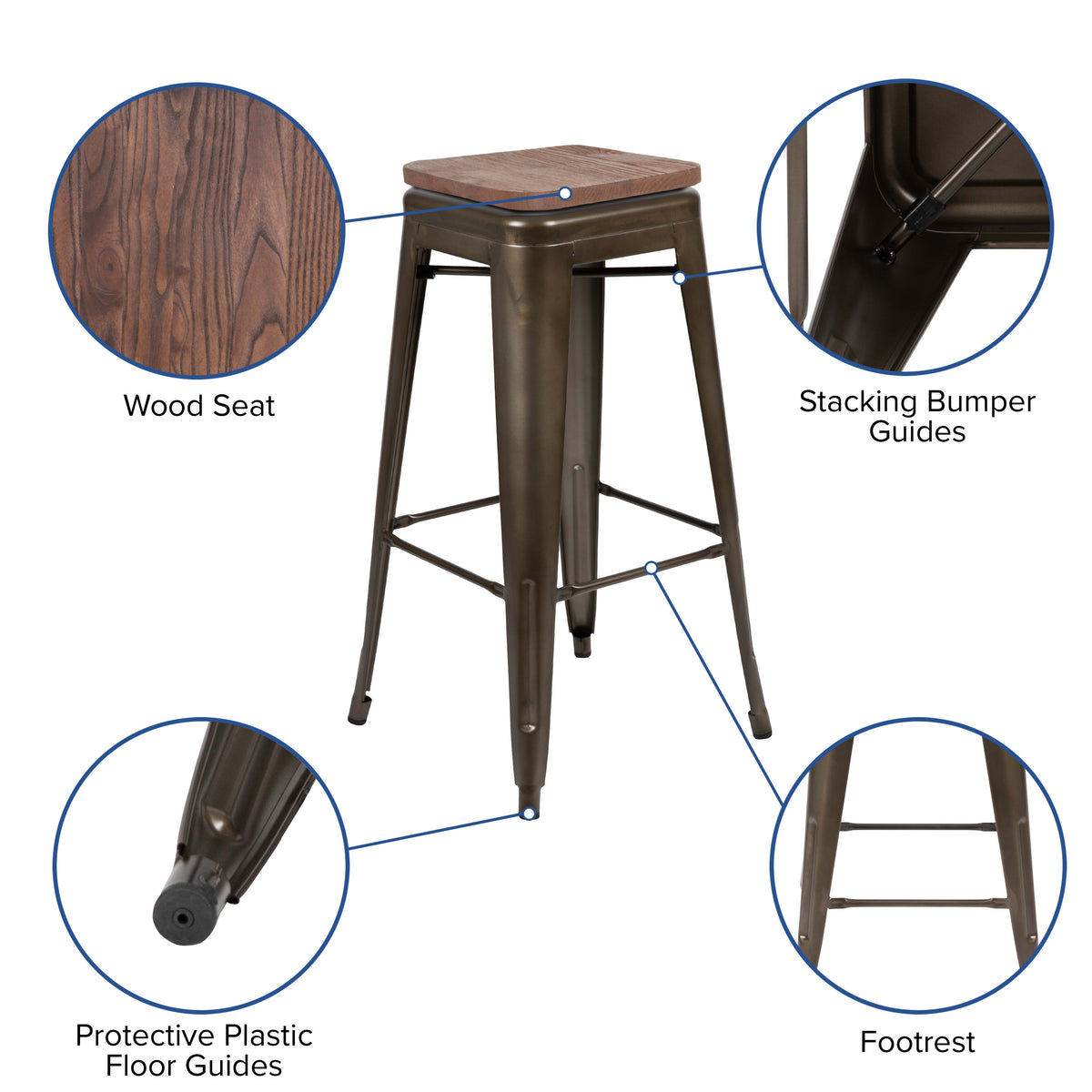 Gun Metal |#| 4 Pack 30" High Metal Indoor Bar Stool - Stackable Stool, Gun Metal Gray