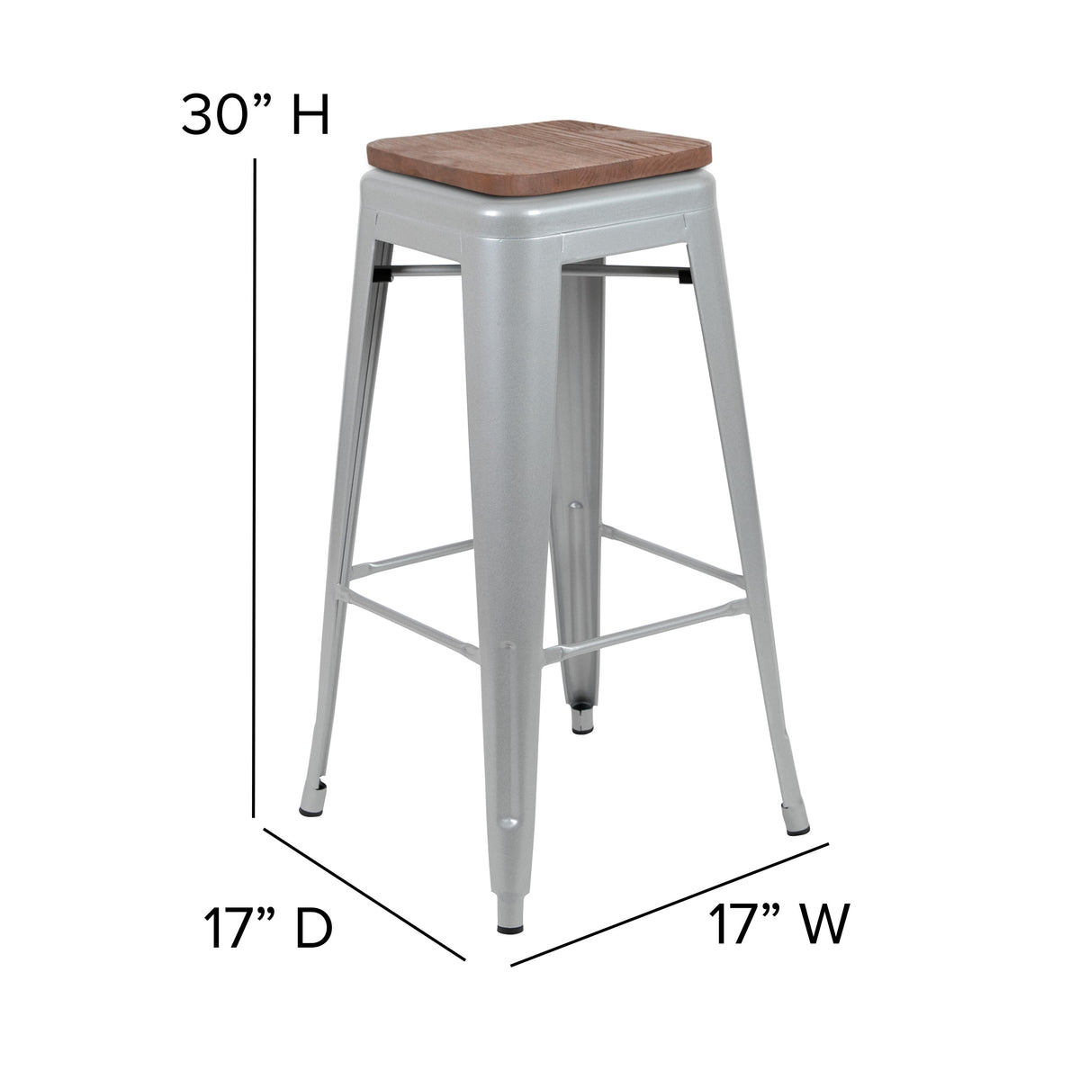 Silver |#| 4 Pack 30" High Metal Indoor Bar Stool - Stackable Stool, Silver