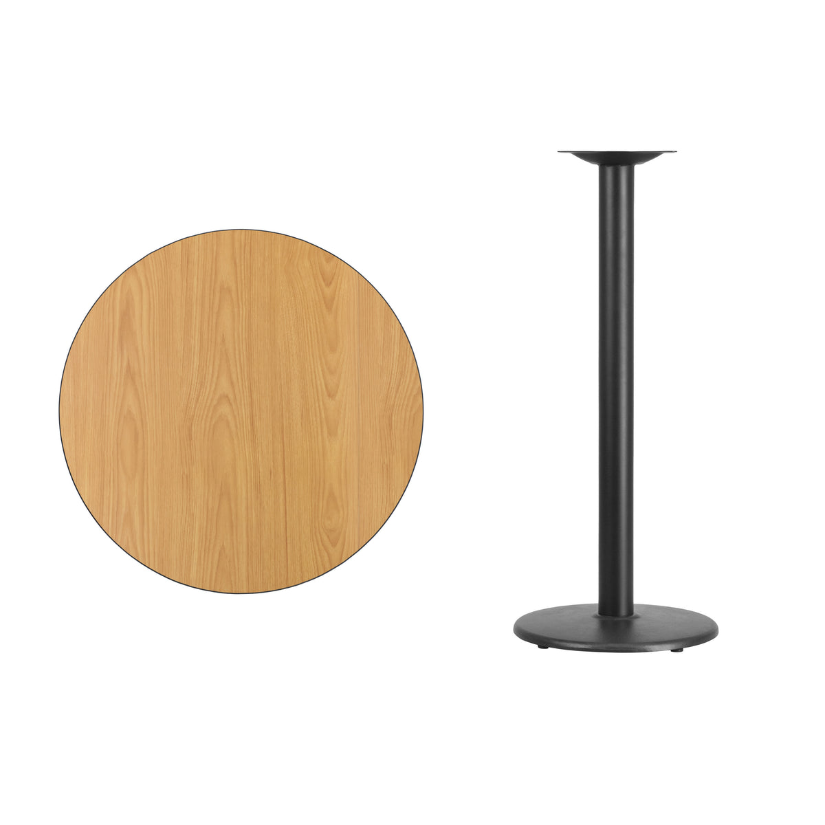 Natural |#| 30" Round Natural Laminate Table Top with 18" Round Bar Height Table Base