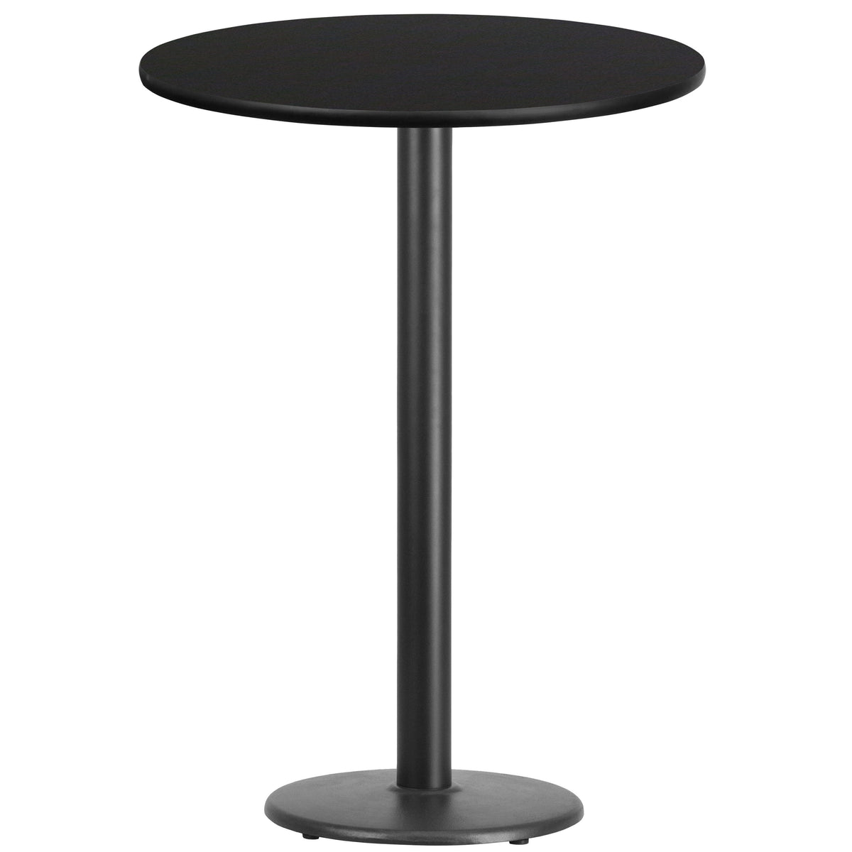 Black |#| 30" Round Black Laminate Table Top with 18" Round Bar Height Table Base