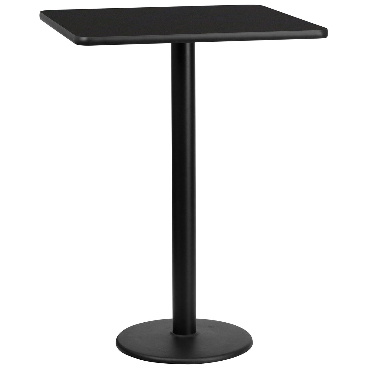 Black |#| 30" Square Black Laminate Table Top with 18" Round Bar Height Table Base