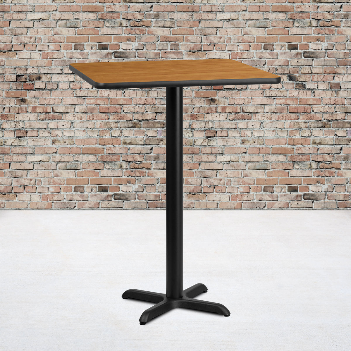 Natural |#| 30" Square Natural Laminate Table Top with 22" x 22" Bar Height Table Base