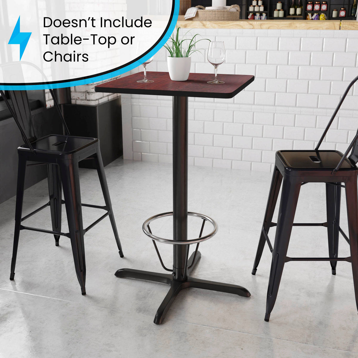 30" x 30" Restaurant Table X-Base with 3" Dia. Bar Height Column & Foot Ring